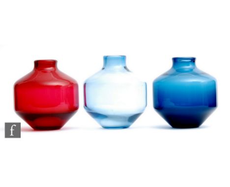 Three later 20th Century Wedgwood glass vases designed by Ronald Stennett-Willson, each of shouldered cylindrical form with c