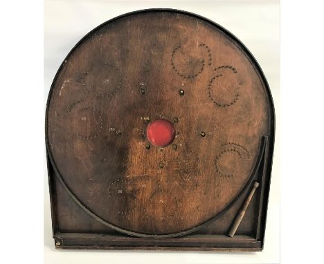 VINTAGE CONEY OAK BAGATELLE BOARD
of shaped outline with original metal balls, 74cm high 