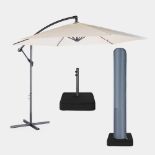 Ivory Cream 3m Cantilever Parasol, Base & Cover Set. - ER47