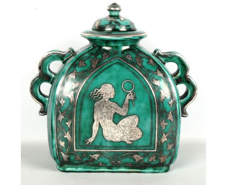 WILHELM KAGE for Gustavsberg, an Argenta lidded urn, with silver reverse panel decoration, makers marks to base - Kage 876, W