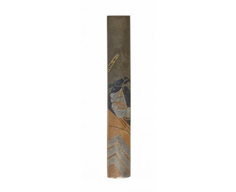 Sign.: Ryûchiken Teruyuki (Hideyuki) in GoldIn flacher Einlage aus Kupfer, Silber und Gold das Brustbild des Ichikawa Danjurô