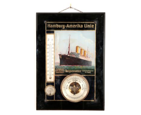 A HAMBURG-AMERIKA LINIE TRAVEL AGENTS ADVERTISING BAROMETER/THERMOMETER/HYGROMETER FOR THE S.S. IMPERATOR circa 1912, the gil