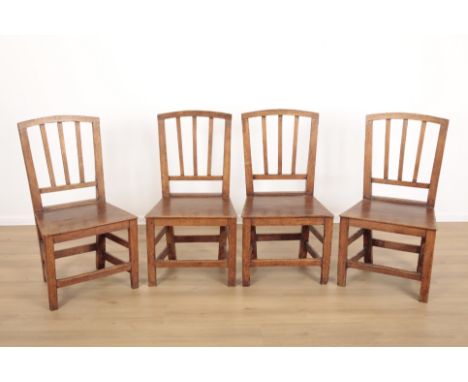 FOUR ELM DINING CHAIRS&nbsp;early 19th century, arched back with spindles, terminating on chamfered legs, 89cm high x 48cm wi