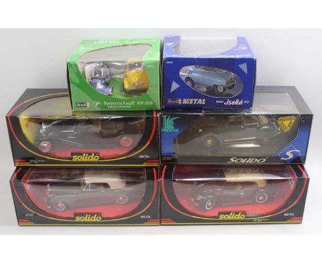 Solido/Revell 1/18scale group of 6 Modern issue diecasts to include; No.8001 Bugatti Royale, No.8007 Bentley, No.8015 Coccine