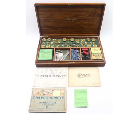 Meccano No.6 Nickel Outfit, Circa 1916, housed in the original oak case with lift-out tray, sold with a 1916 Manual, 1914 Mec