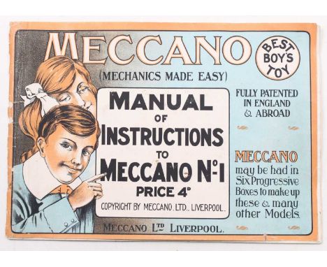 Meccano (Mechanics made easy) Manual of instructions for Meccano No.1 Sets, orange, blue and black cover, black and white tex