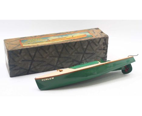 Meccano Hornby No.3 Speed Boat "Curlew", comprising cream and green body with orange fixtures and fittings, single fixed key 