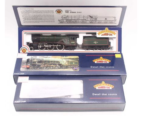 Three Bachmann 00 gauge locos to include a J39 in BR black, early crest, an A1 in BR blue, early emblem, "North Eastern", and