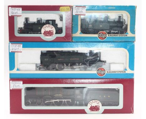 Four 00 gauge locos to include an Airfix 14xx tank, in GWR Shirtbutton unlined green livery, no.1420, a Dapol Terrier in unli