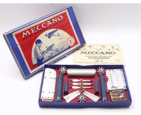 Meccano No.1A Circa 1932/33 Aeroplane Constructor, silver and dark blue components with fluted fuselage, housed in the origin