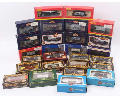 One tray containing approx 27 00 gauge wagons by various manufacturers including Dapol vans, Bachmann private owner wagons, M