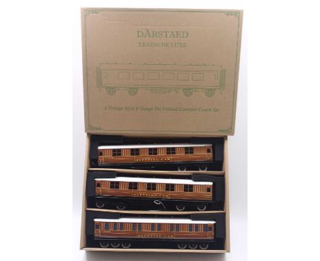 Darstaed 0 gauge coarse scale ex shop stock set of three LNER Gresley coaches, set D, housed in the original box, mint.