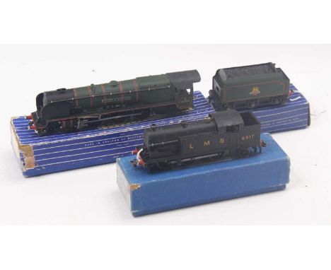 Two Hornby-Dublo 3-rail locos: EDL7, 0-6-2 tank loco LMS matt black No.6917 (E) (BG); with EDL12 4-6-2 ‘Duchess of Montrose’ 