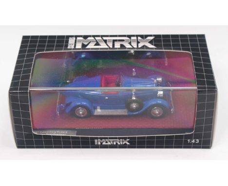 A Matrix Scale Models No. MX5040X 1/43 scale model of a Duesenberg Model X McFarlan Boat Roadster, finished in dark blue with