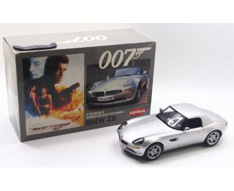 Kyosho 1/12 scale modern issue diecast model of a BMW Z8 James Bond 007 'The World is Not Enough' in silver body, housed in a