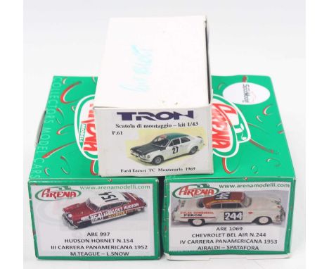 Three various Arena Models and Tron Models 1/43 scale resin kits to include a Tron Ford Escort TC Montecarlo 1969, an Arena M