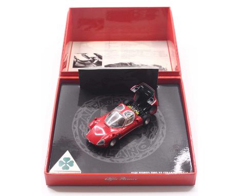 Minichamps 1/43 scale Limited Edition modern issue diecast model of a 1968 Alfa Romeo Tipo 33 Stradale in red body with infor