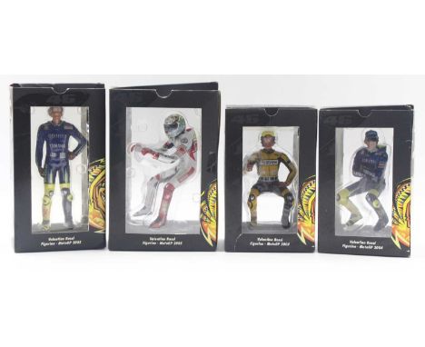 Minichamps Valentino Rossi Collection 1/12 scale group of 4 figurines to include; a 2004 sitting without glasses, a 2005 seat