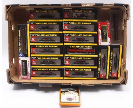 13 N gauge Graham Farish Queen Mary brake vans in various different liveries, together with two Graham Farish Midland Rregion