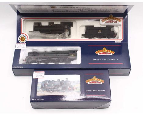 Three Bachmann 00 gauge locos to include a 93xx Mogul in BR black, early emblem, 9308, an Ivatt class 2 tank, in BR lined bla