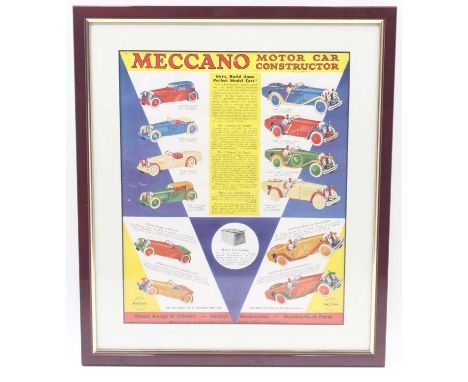 Original Meccano Constructor Car 1930s full-colour advertising leaflet - 14" x 12". Showing the full range of No.1 and No.2 C