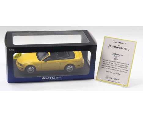 Auto Art Performance 1/18 scale modern issue diecast limited edition model of a Ford Mustang Convertible 2006 in yellow body 