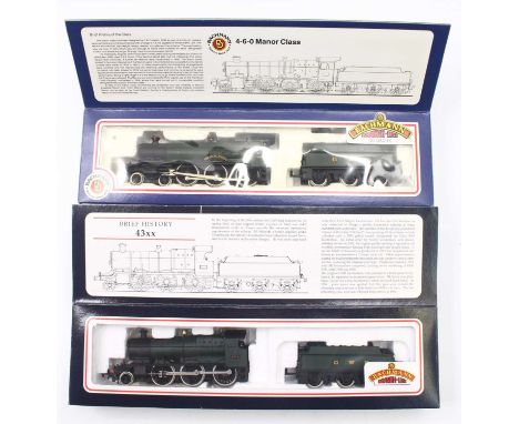 Two Bachmann 00 gauge locos to include a Manor class in GWR green, unlined, no.7802, "Bradley Manor", and a 43xx in GWR unlin