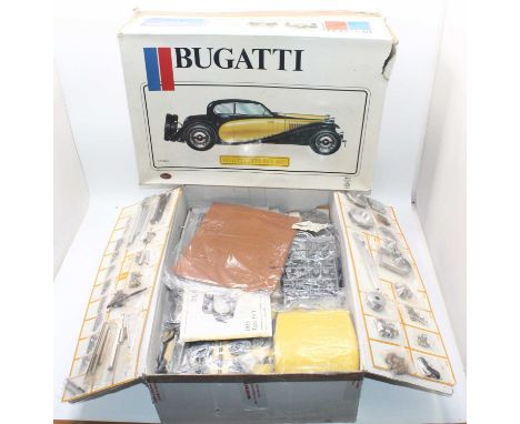 Pocher No. K76 1/8th scale kit of a 1933 Bugatti Type 50T, with parts still bagged, housed in a pictorial card box with instr
