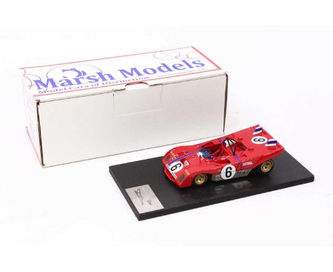 A Marsh Models No. MM260 1/43 scale hand built model of a Ferrari 312PB Daytona race car, comprisng red body with racing No. 