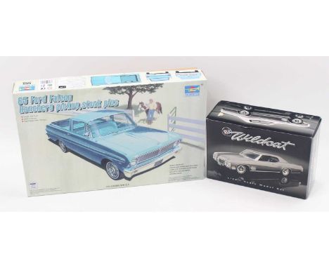 A Trumpeter 1/25 scale No. 02511 plastic kit for a 65 Ford Falcon Ranchero Pickup, together with a 1/25 scale model kit by AM