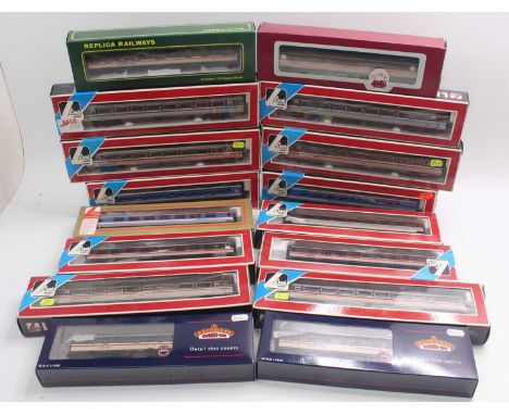 One tray containing 00 gauge Intercity, Network Southeast, and Scotrail 00 gauge coaches, by various manufactures, including 