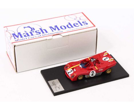 A Marsh Models No. MM260 1/43 scale factory hand built model of a Ferrari 312PB Sebring race car comprising red body with rac
