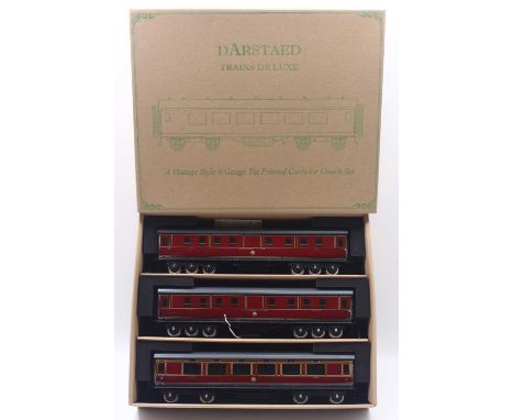 Darstaed 0 gauge coarse scale ex shop stock set of three LMS period II coaches, set C, housed in the original box, mint