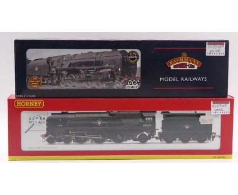 Two 00 gauge locos to include a Hornby Merchant Navy class in BR green, late crest, "Lamport and Holt Line", no.35026, and a 