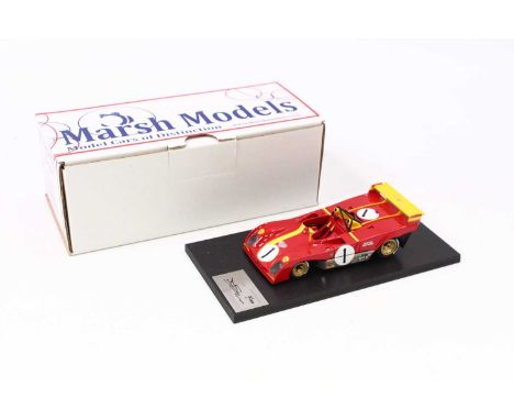 A Marsh Models No. MM273 1/43 scale factory hand built model of a Ferrari 312 PB Velalunga 1973 race car as driven by Ickx/Re