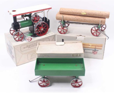 Mamod TE1A traction engine, of the usual specification in green, with burner, boxed, in excellent condition, paint loss to th