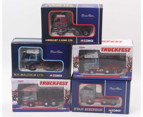 Corgi Group of 5 Limited Edition 1/50 scale modern issue haulage tractor diecasts to include; No.CC13702 Scania R Series Garn
