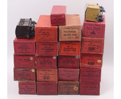 22 Hornby 0 gauge wagons, nearly all boxed, to include a no.51 passenger brake van, a no.1 Pullman coach, a no.1 side tipping