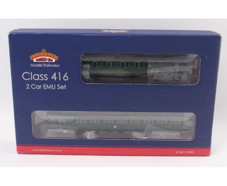 Bachmann 00 gauge class 416 2 car EMU set, 3rd rail electric, no yellow warning panels, in BR southern region green, housed i