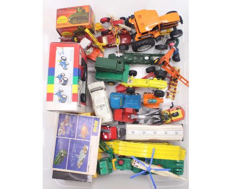 One tray containing mixed play worn diecast to include a Matchbox Kingsize Dyson low-loader, a Dinky Toys Sea King helicopter