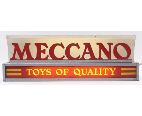 An original Meccano shop display electric sign, fitted with a single bulb strip light, the unit to measure 16"x3"x5.5", the o