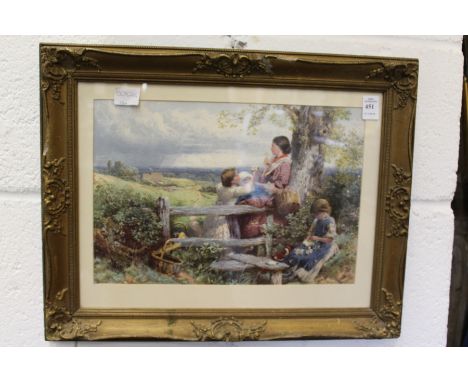 After Birkett Foster "Children by a Stile"colour print in a decorative gilt frame.