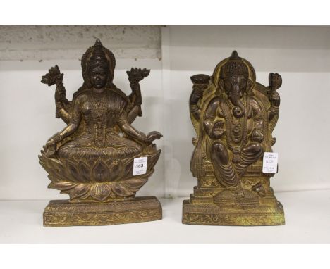 A pair of relief cast bronze models of Hindu gods.