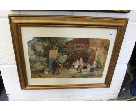 Rural Scene with Figures by a Cottage colour print.