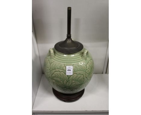  A 19th century Chinese celadon porcelain vase / lamp.