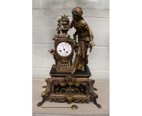 A good large French Empire gilded figural mantle clock by S. Martin &amp; Sons.