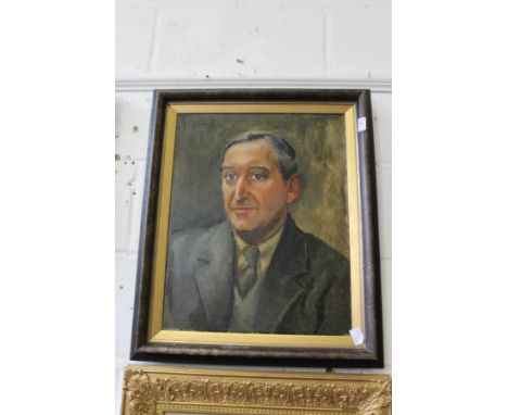 A portrait bust of a gentleman wearing a jacket, shirt and tie, oil on canvas.