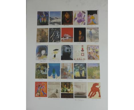 'FOUNDERS PRINT' LARGE LITHOGRAPH WITH 25 POSTCARD SIZE IMAGES EACH SIGNED BY ARTISTS INC. SONIA LAWSON, JOHN WRAGG, ELIZABET