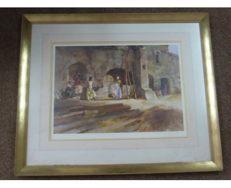 AFTER WILLIAM RUSSELL FLINT, FRAMED PRINT, 'GOSSIP FROM THE VILLAGE, AUTICHAMP', NUMBERED LTD. ED. 34/500, APPROX. 55 X 39 cm