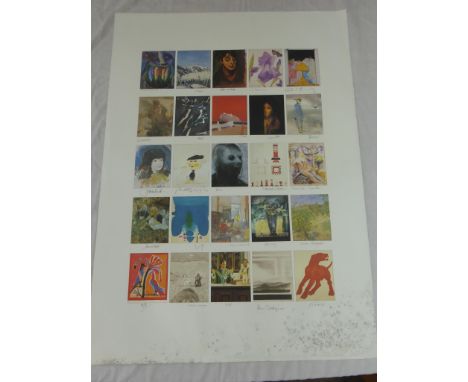 'FOUNDERS PRINT' LARGE LITHOGRAPH WITH 25 POSTCARD SIZE IMAGES EACH SIGNED BY ARTISTS INC. SONIA LAWSON, JOHN WRAGG, ELIZABET